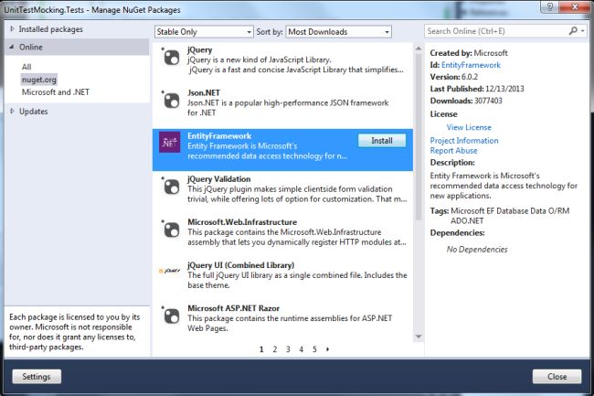 Install Entity Framework